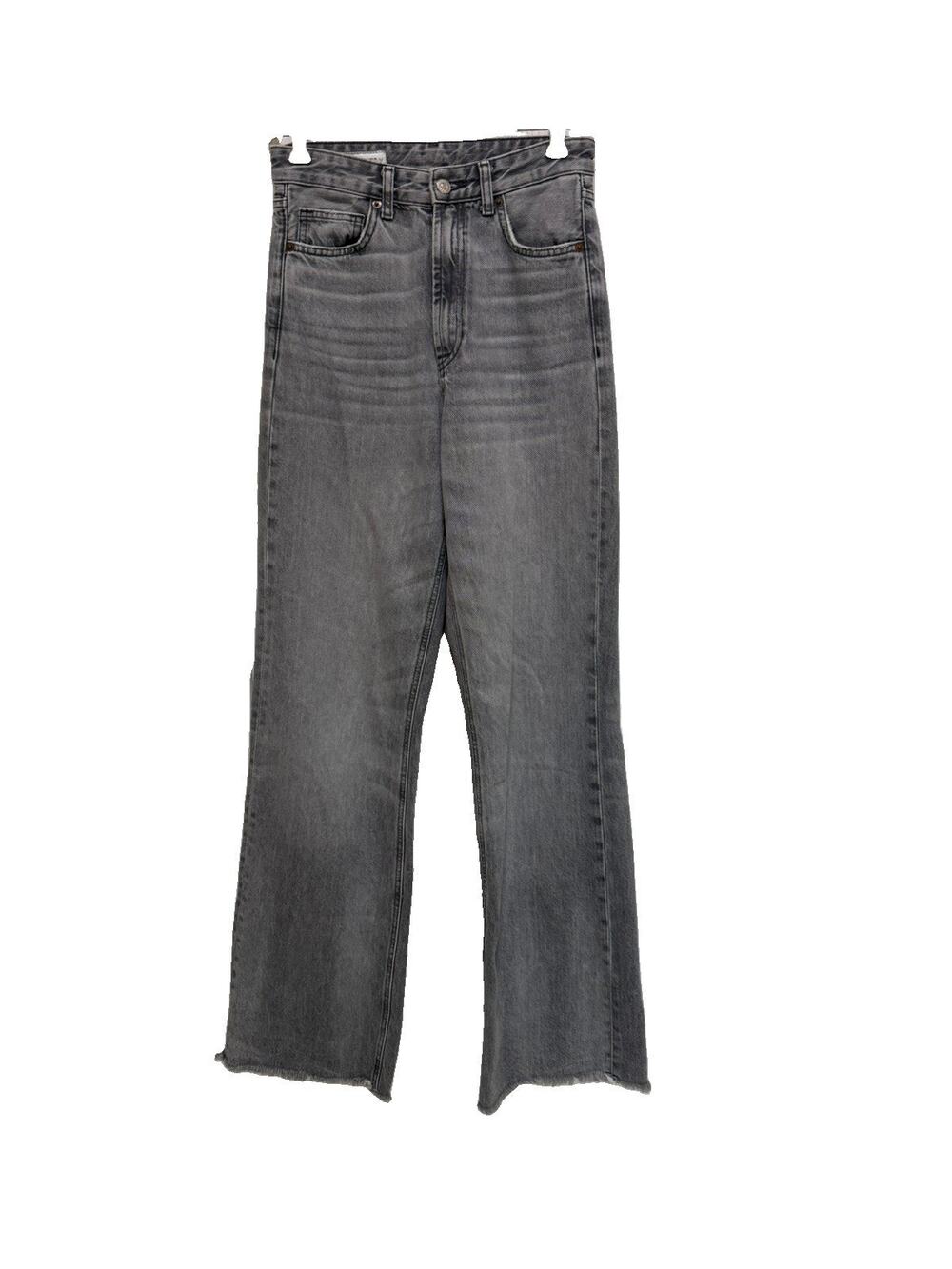 Zara Jeans High Rise Wide Leg Raw Hem Gray Light Wash Womens 4